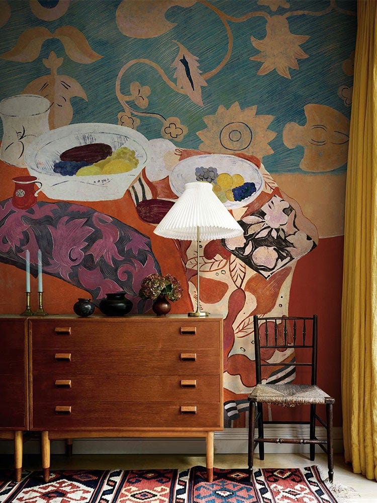 Papier peint mural avec motif de dresser en bois moderne pour salon ou chambre