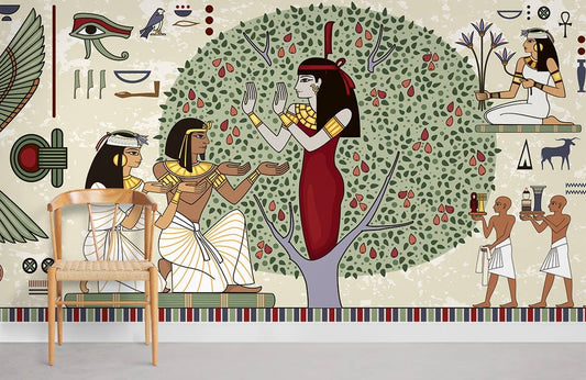 Papier peint mural princesse égyptienne avec hiéroglyphes et figures, décoration murale unique