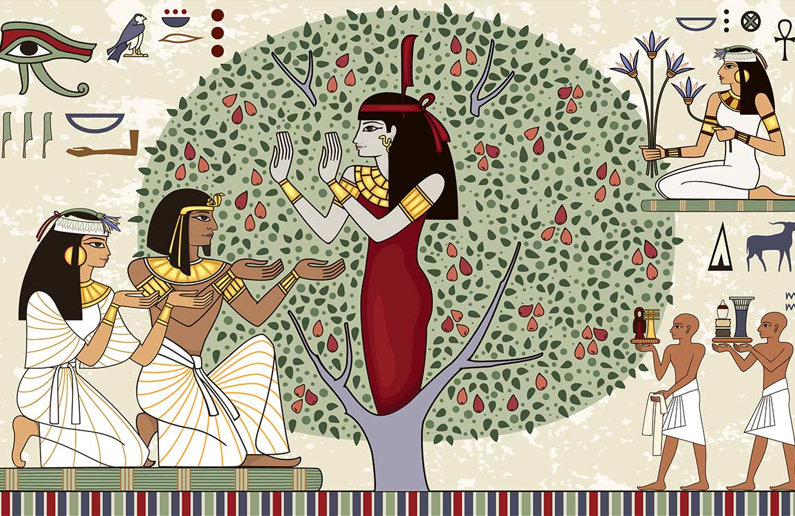 Papier peint mural princesse égyptienne avec illustration d deities, pharaons et offrandes