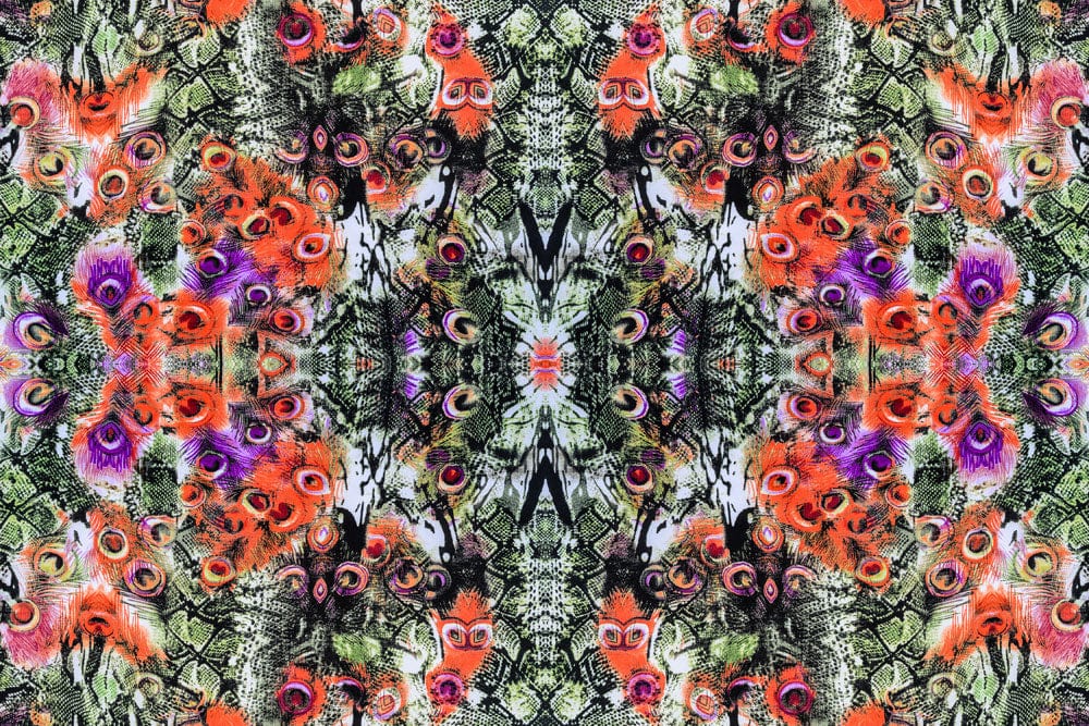 Papier peint mural Queue de Paon Littéraire avec motif serpent et paon coloré