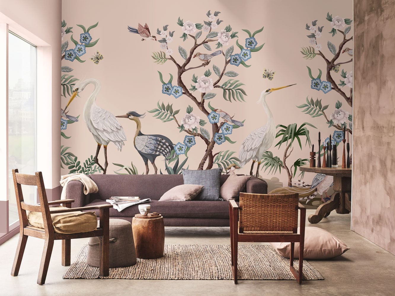 Papier peint mural Répétition Fleurs & Oiseaux II - Le meilleur Papier peint panoramique Sur mesure