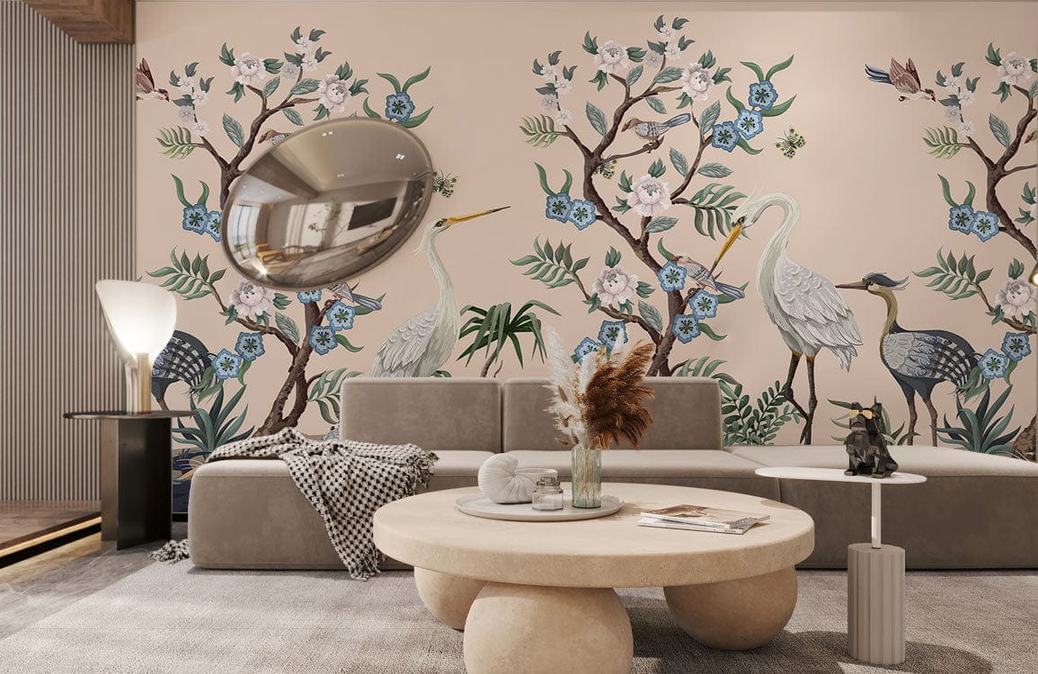 Papier peint mural Répétition Fleurs & Oiseaux II - Le meilleur Papier peint panoramique Sur mesure