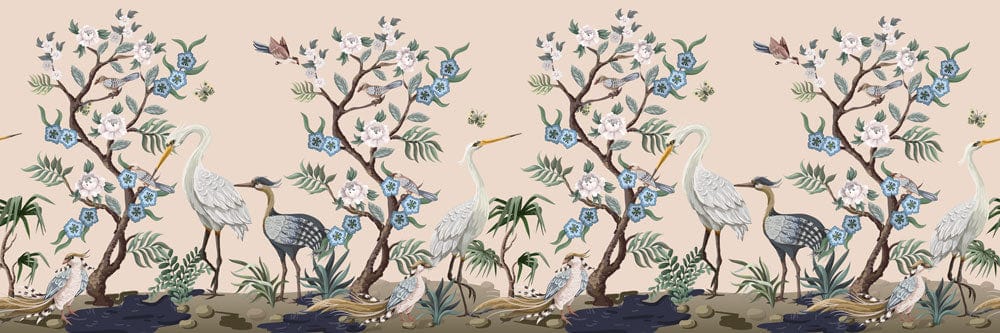 Papier peint mural Répétition Fleurs & Oiseaux II - Le meilleur Papier peint panoramique Sur mesure