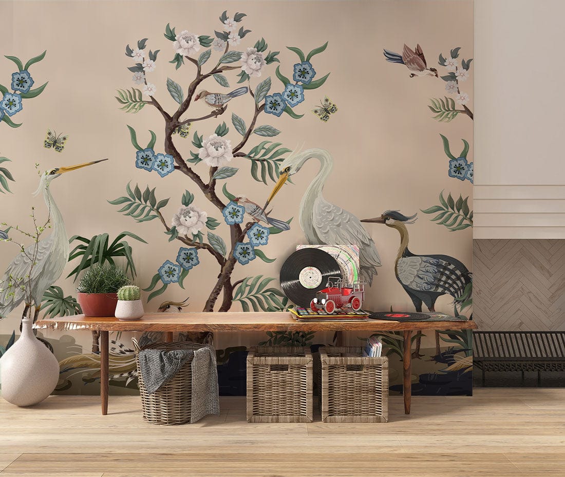 Papier peint mural Répétition Fleurs & Oiseaux II - Le meilleur Papier peint panoramique Sur mesure