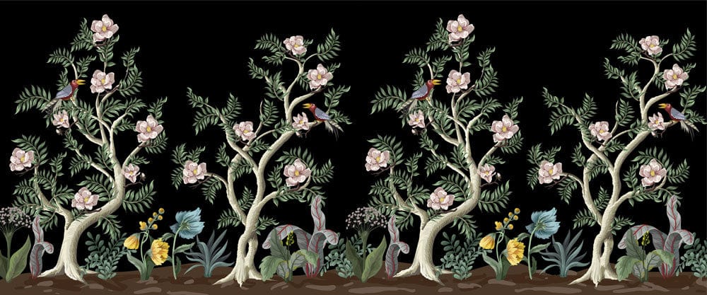 Papier Peint Mural Répétition Fleurs & Oiseaux - Le meilleur Papier peint panoramique Sur mesure