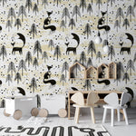 Papier peint mural Forêt de Pins et Renards Noirs - Vignette | Mr Papier Peint