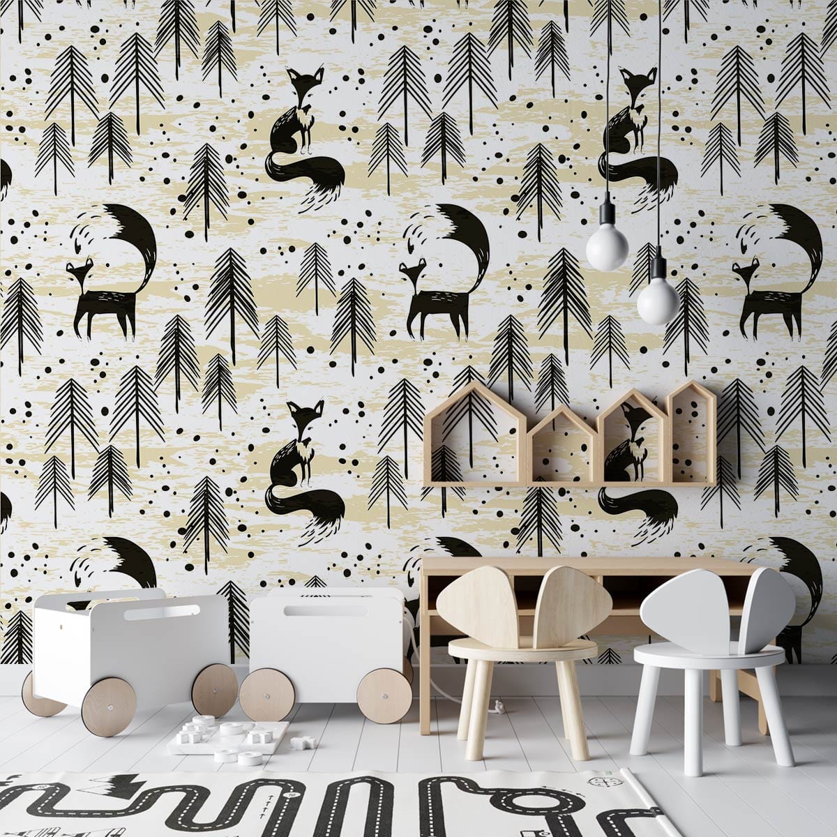 Papier peint mural représentant des illustrations de renards - Le meilleur Papier peint panoramique Sur mesure