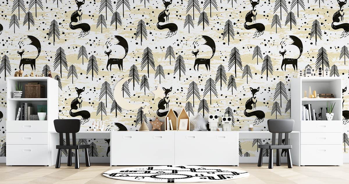 Papier peint mural représentant des illustrations de renards - Le meilleur Papier peint panoramique Sur mesure