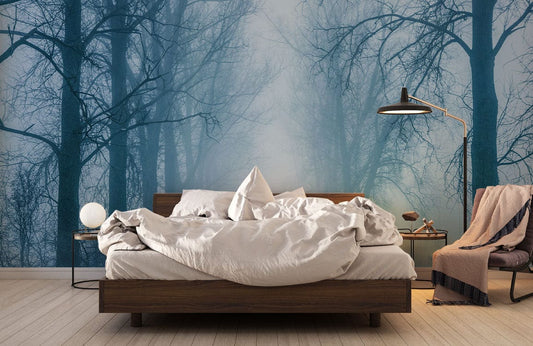 Papier peint mural représentant une forêt dans le brouillard pour chambre élégante