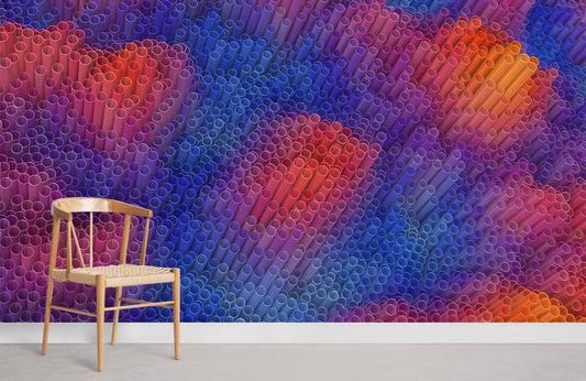 Chaise en bois avec siège tissé, idéal pour un papier peint mural design