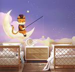 Papier peint mural rêve violet Tigre pêcheur sous ciel étoilé fantaisie - Vignette | Mr Papier Peint