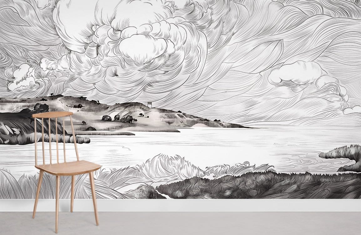 Papier Peint Mural Rivière Nuageuse - Le meilleur Papier peint panoramique Sur mesure