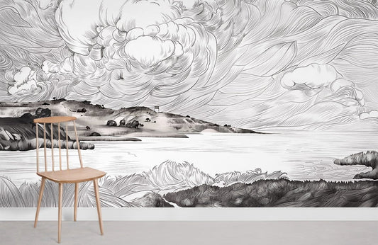 Papier Peint Mural Rivière Nuageuse - Le meilleur Papier peint panoramique Sur mesure