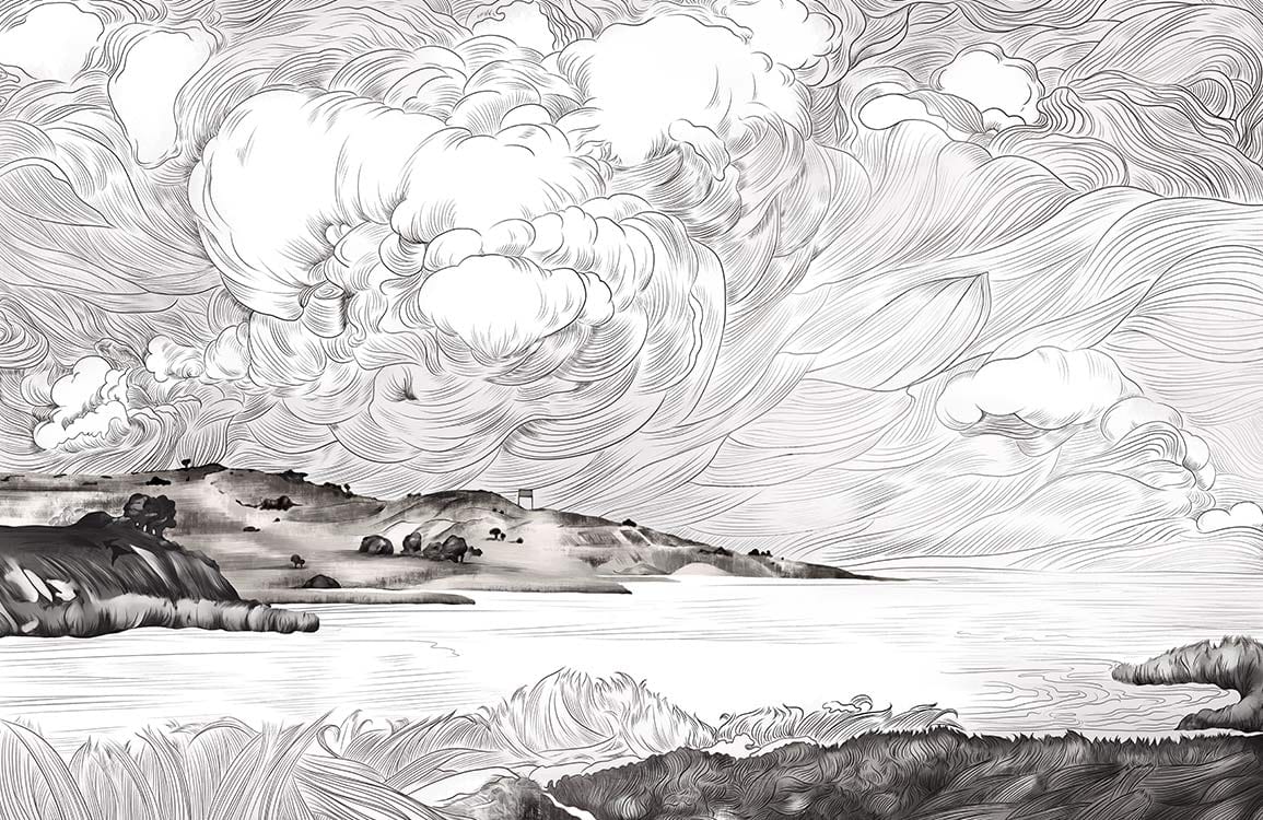 Papier Peint Mural Rivière Nuageuse - Le meilleur Papier peint panoramique Sur mesure