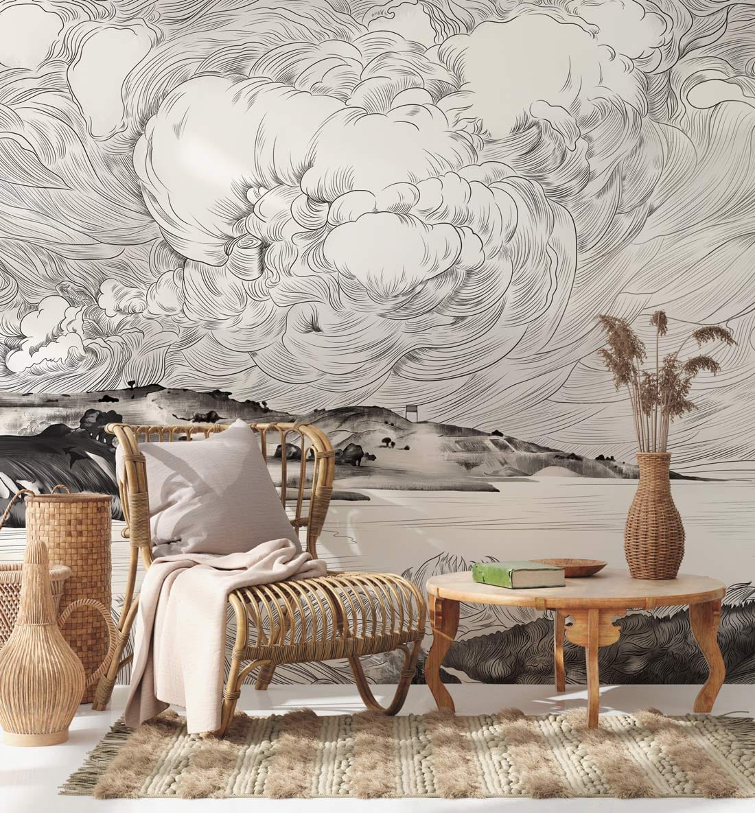 Papier Peint Mural Rivière Nuageuse - Le meilleur Papier peint panoramique Sur mesure
