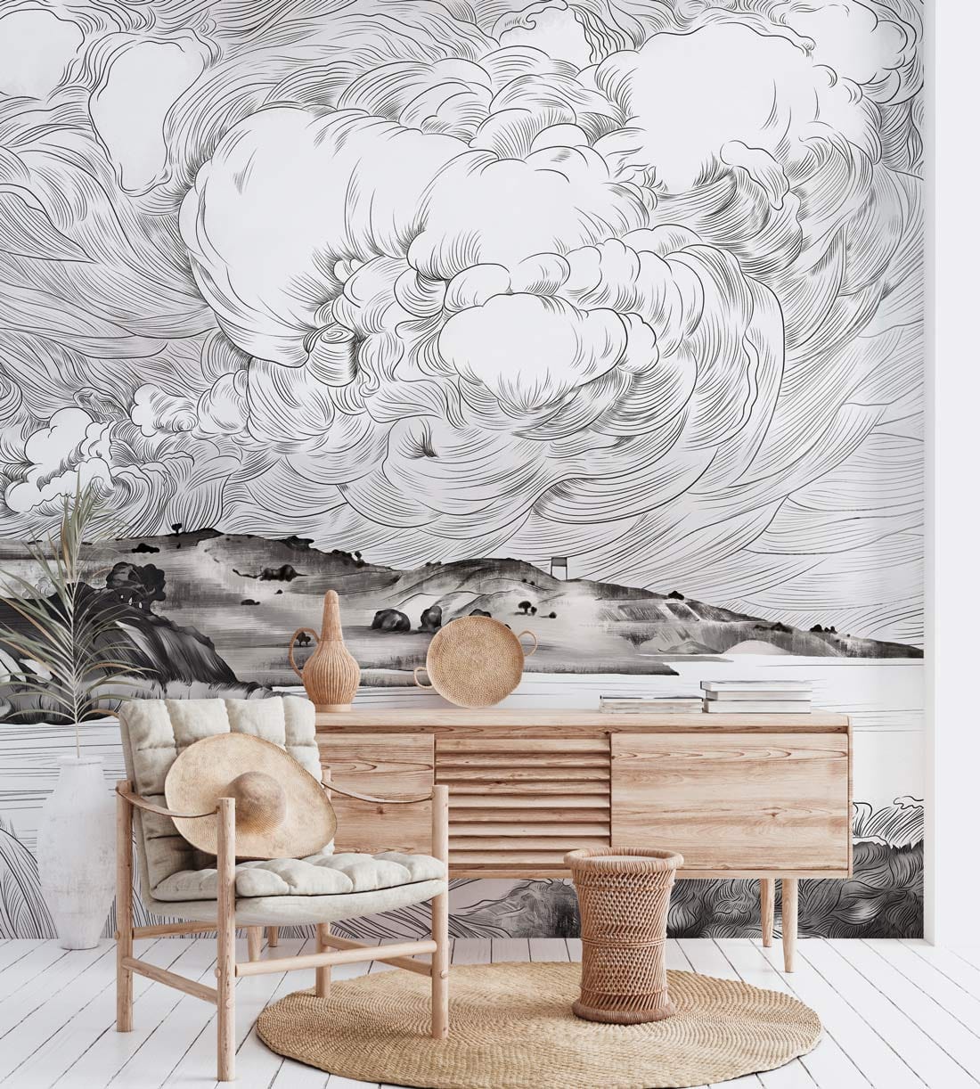 Papier Peint Mural Rivière Nuageuse - Le meilleur Papier peint panoramique Sur mesure