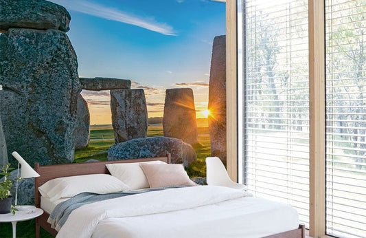 Peinture murale Rock dans une chambre avec fenêtres et mural Stonehenge pour une déco moderne