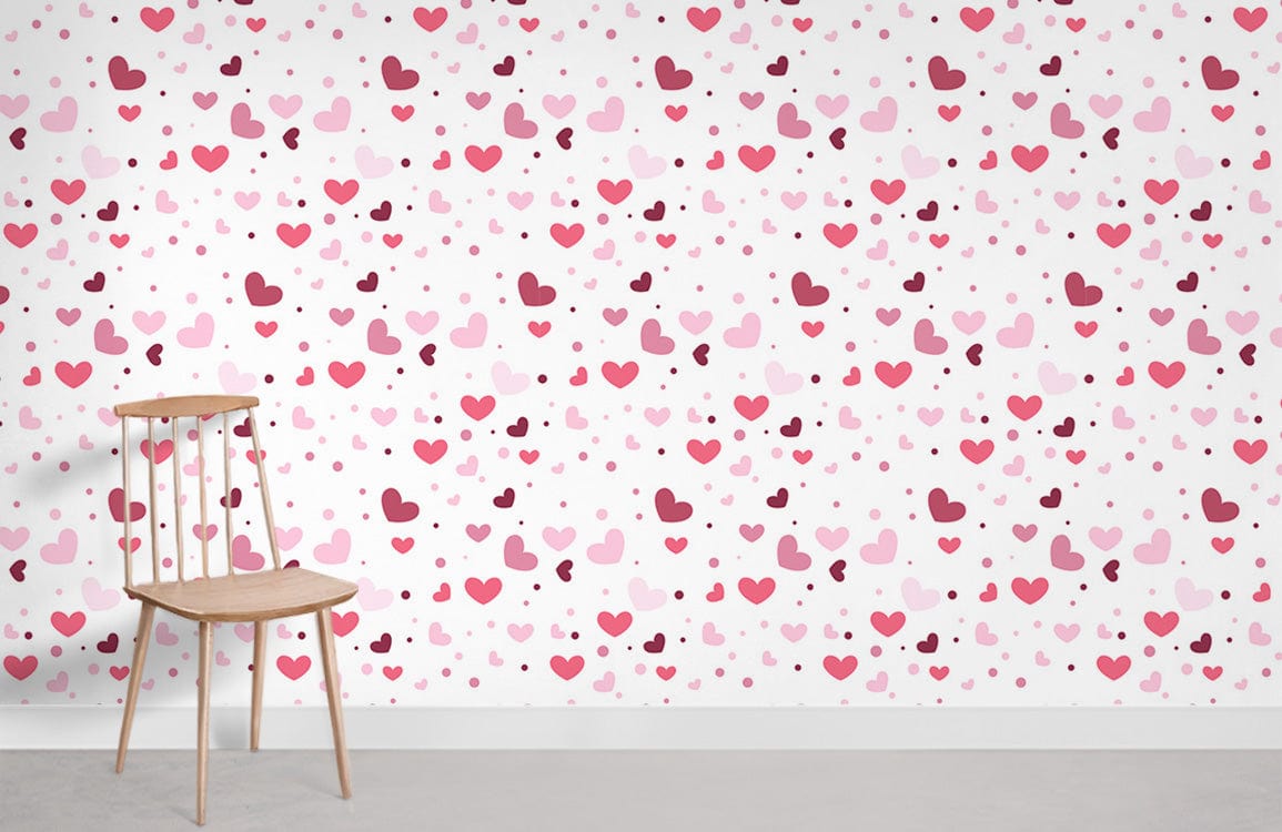 Chaise en bois clair avec dossier à épingles, idéal pour peinture murale rose et mural rose amour