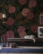 Décoration murale jardin nocturne en papier peint mural rose - Vignette | Mr Papier Peint