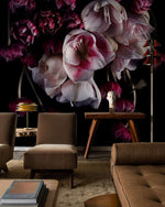 Papier peint mural rose éclat sur fond sombre moderne et mystérieux - Vignette | Mr Papier Peint
