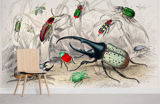 Illustration de peinture murale scarabée avec divers scarabées colorés pour mural Scarabée Hercule