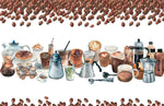 Papier peint mural Café en Aquarelle Éveil des Sens et Grains Bruns - Vignette | Mr Papier Peint