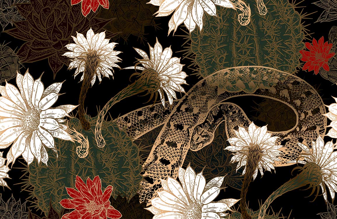 Papier peint mural Serpent dans les fleurs - Le meilleur Papier peint panoramique Sur mesure