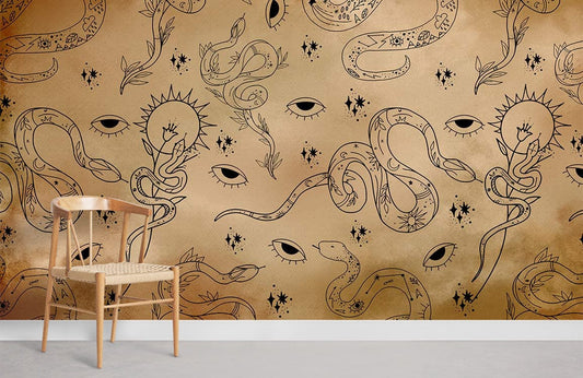 Papier Peint Mural Serpents et Yeux - Le meilleur Papier peint panoramique Sur mesure