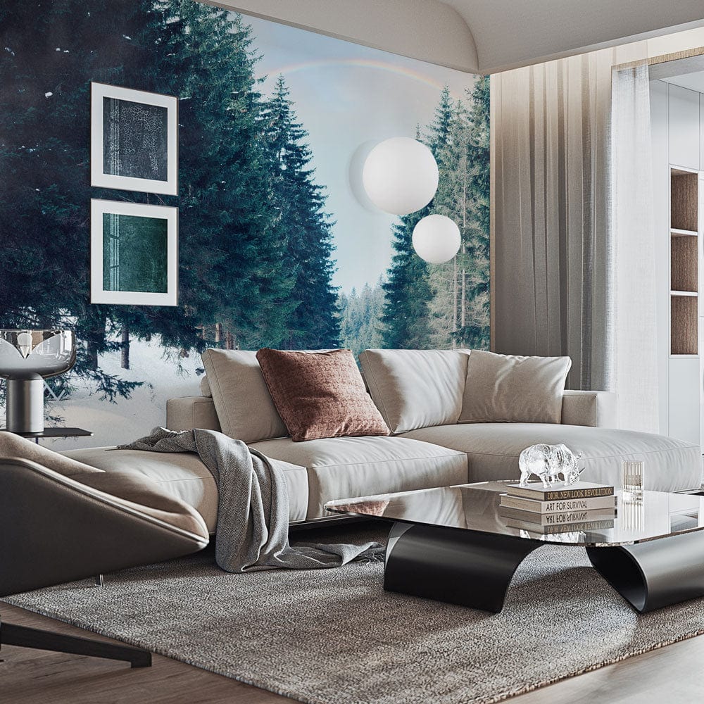 Papier peint mural Snow Lane avec canapé sectionnel spacieux et coussins moelleux