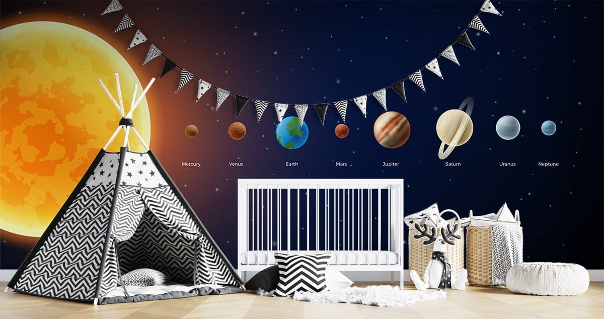 Tente de jeu en noir et blanc avec motif, idéal pour mural soleil ou papier peint mural