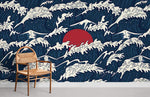 Peint Mural Soleil sur les Vagues Bleu Nuit et Éclat Rouge - Vignette | Mr Papier Peint