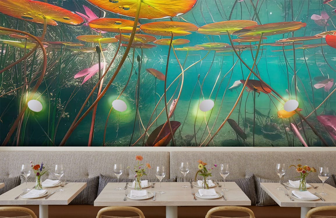 Papier peint mural sous les étangs dans un restaurant avec décor personnalisé et mural panoramique