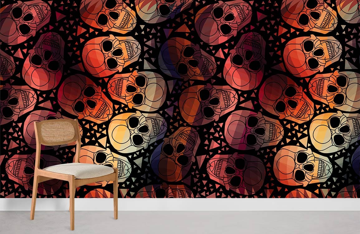 Chaise en bois avec dossier en cannage et siège rembourré, parfait pour le mural squelette rouge foncé