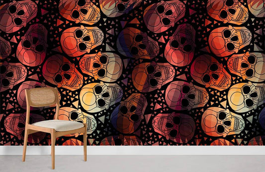 Chaise en bois avec dossier en cannage et siège rembourré, parfait pour le mural squelette rouge foncé