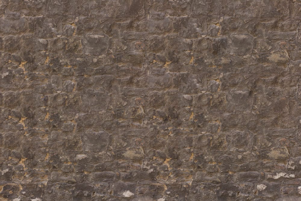 Papier peint mural surface robuste avec mur en pierre brune et grise, décoloration jaune et blanche