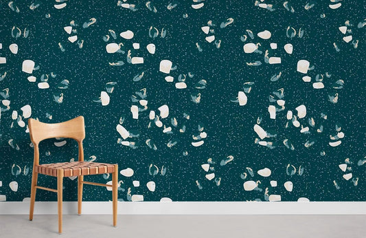 Papier peint mural terrazzo bleu verdâtre - Le meilleur Papier peint panoramique Sur mesure