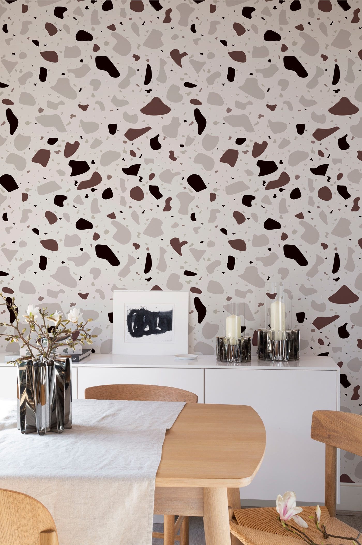 Papier peint mural Terrazzo Marron & Noir - Le meilleur Papier peint panoramique Sur mesure