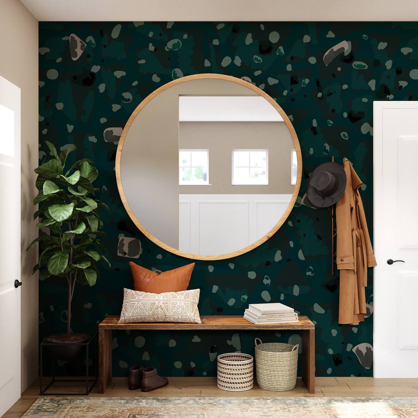 Papier peint mural terrazzo vert foncé - Le meilleur Papier peint panoramique Sur mesure