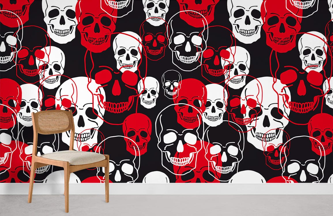 Chaise en bois avec dossier en cannage pour papier peint mural Tête de Squelette III