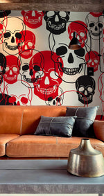 Papier peint mural tête de mort rouge noir et blanc mystère et audace - Vignette | Mr Papier Peint