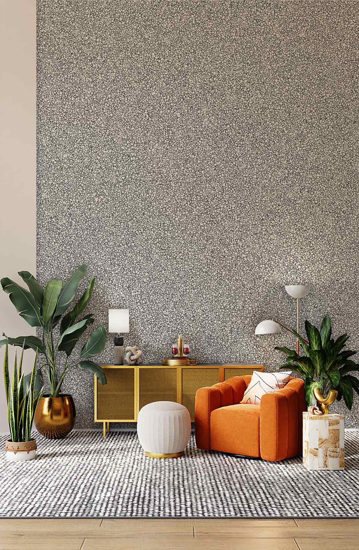 Papier peint mural texturé grain gris avec motif speckled pour décoration murale moderne