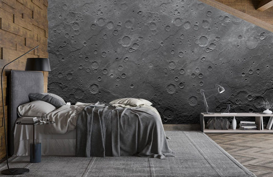 Papier peint mural texture lune avec mur accent cratère de lune dans chambre moderne