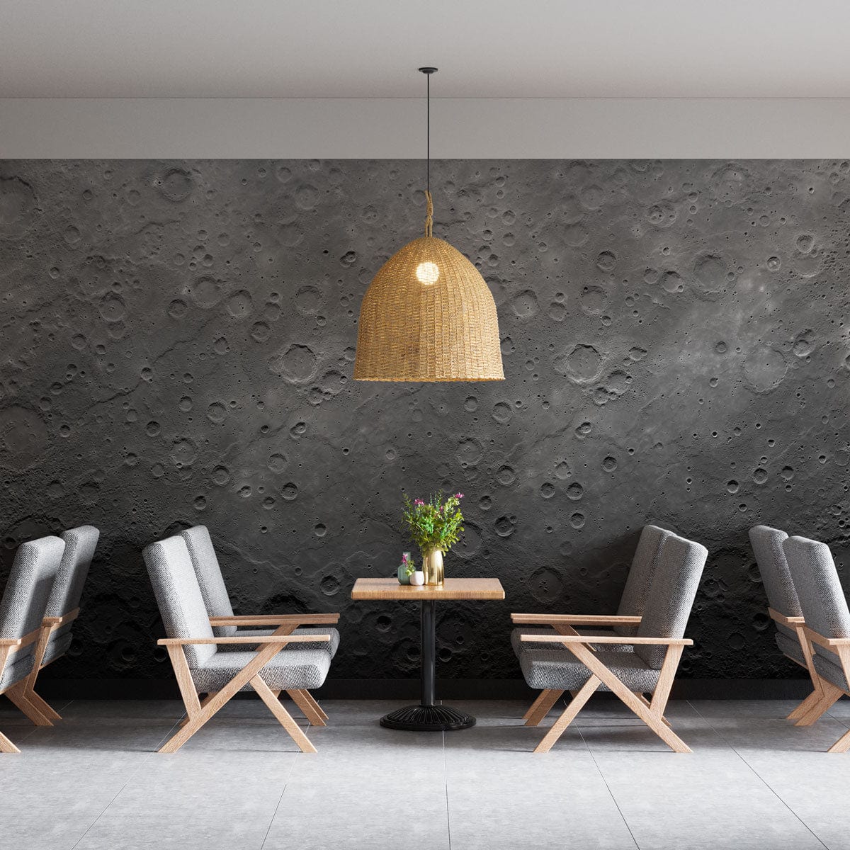 Suspension en rotin tissé avec texture mural lune pour papier peint mural élégant