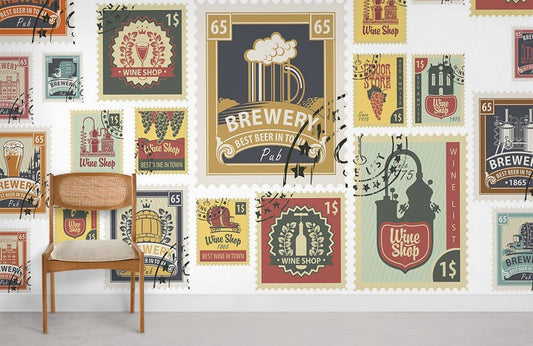 Papier peint mural Timbre de Gobelets à Bière - Le meilleur Papier peint panoramique Sur mesure
