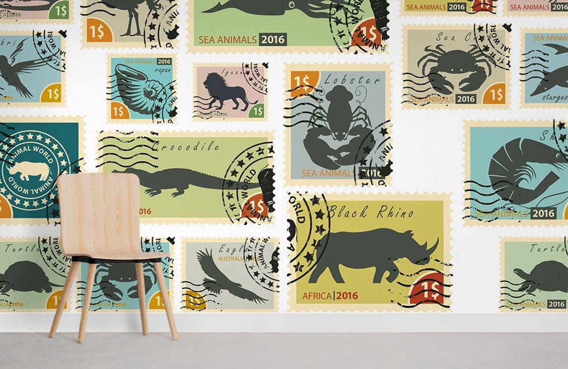 Papier peint mural Timbres Animaux - Le meilleur Papier peint panoramique Sur mesure