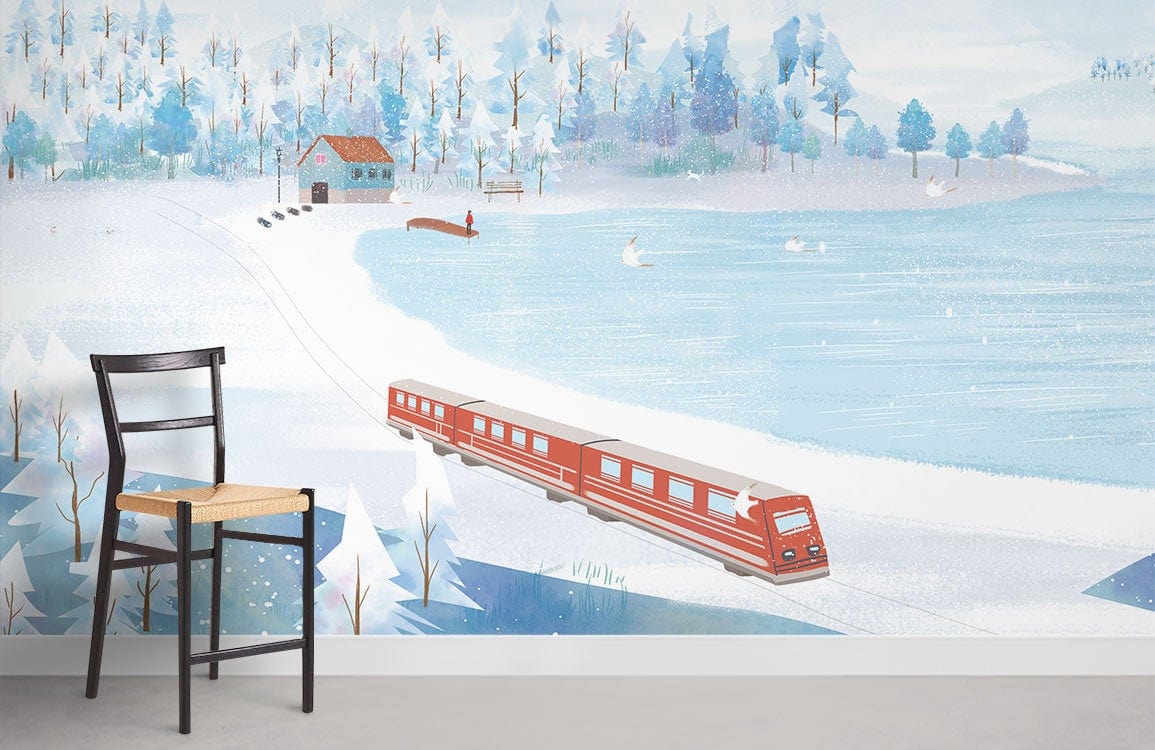 Papier peint mural Train dans un paysage enneigé - Le meilleur Papier peint panoramique Sur mesure