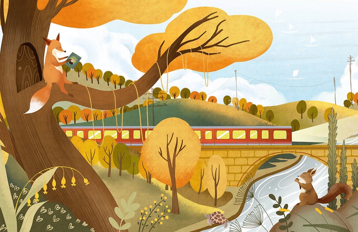 Papier peint mural Train d’Automne - Le meilleur Papier peint panoramique Sur mesure