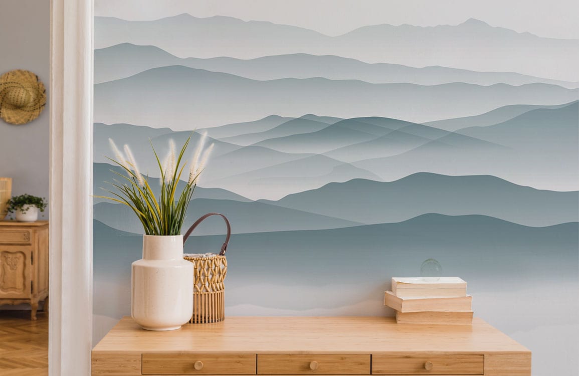 Mural paysage montagne brumeuse pour papier peint mural Traversée des montagnes