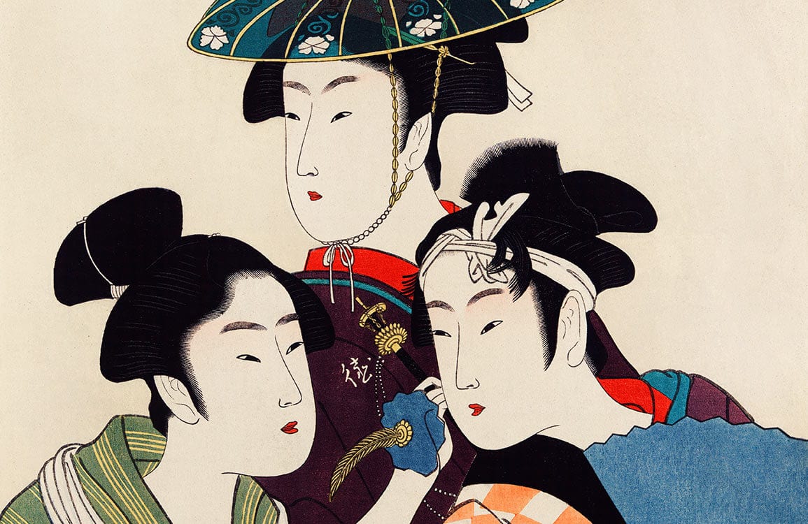 Ukiyo-e traditionnel japonais mural trois jeunes femmes peinture murale pour décoration intérieure