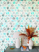 Papier peint mural turquoise à motifs hexagonaux - Vignette | Mr Papier Peint